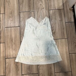 Vintage Womens Slip Dress Size Medium Lace Beaded V Neck Blue Sleep Lingerie